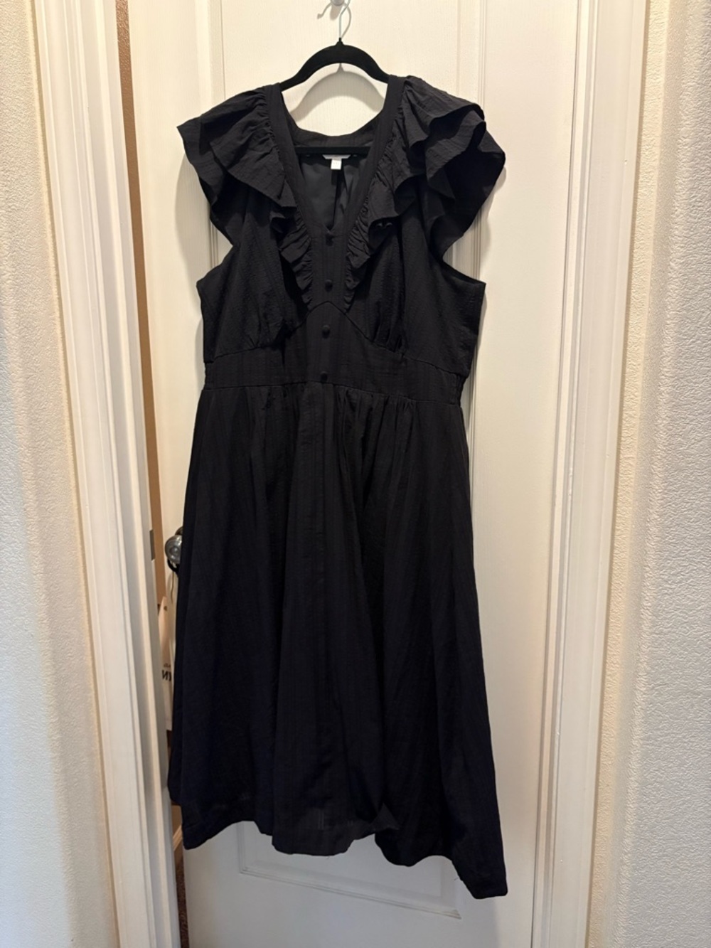 LC Lauren Conrad Black Gothic Girly Ruffle-Trim Midi Dress